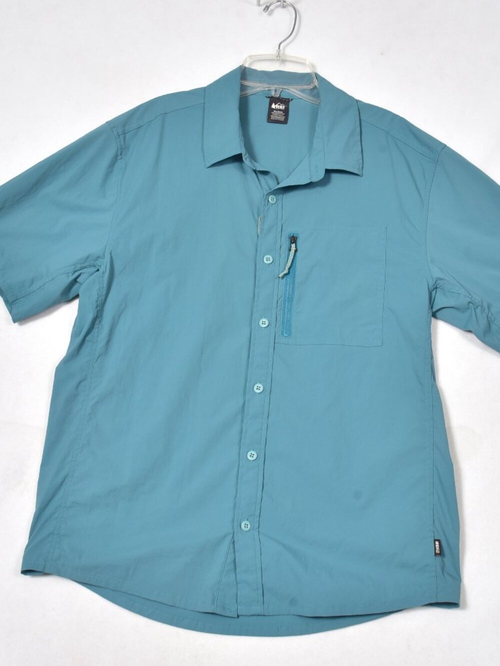 REI Co-op Trailmade Shirt Mens Medium Teal Nylon Hiking Outdoor UPF Performanc